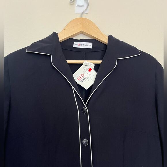NWT Trixi Schober 100% wool black minimalist office shirt dress 3/4 sleeve sz 10 - Picture 4 of 15